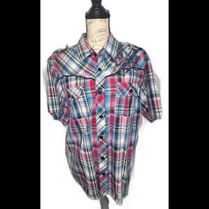 Clench plaid graphic button up shirt‎ men's size 2XL